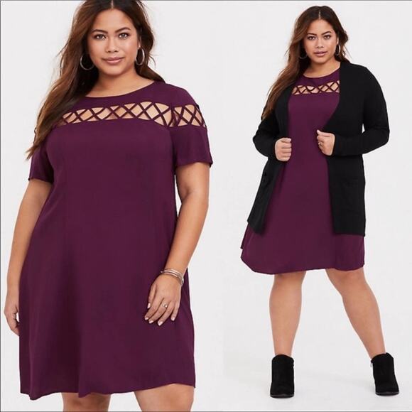 NWT Torrid Burgundy Mini Challis Trapeze Dress - Picture 1 of 10